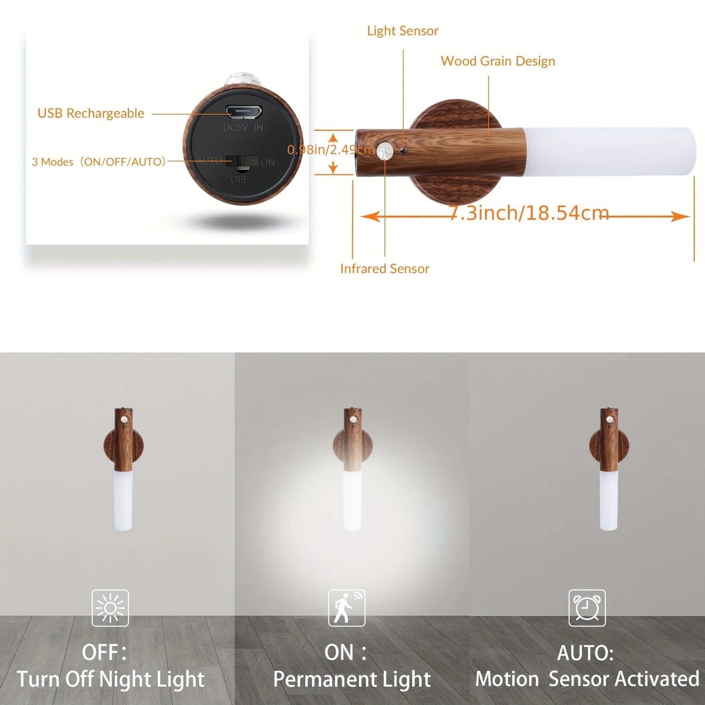 Natural Wood Motion Sensor Light - Wizedrops