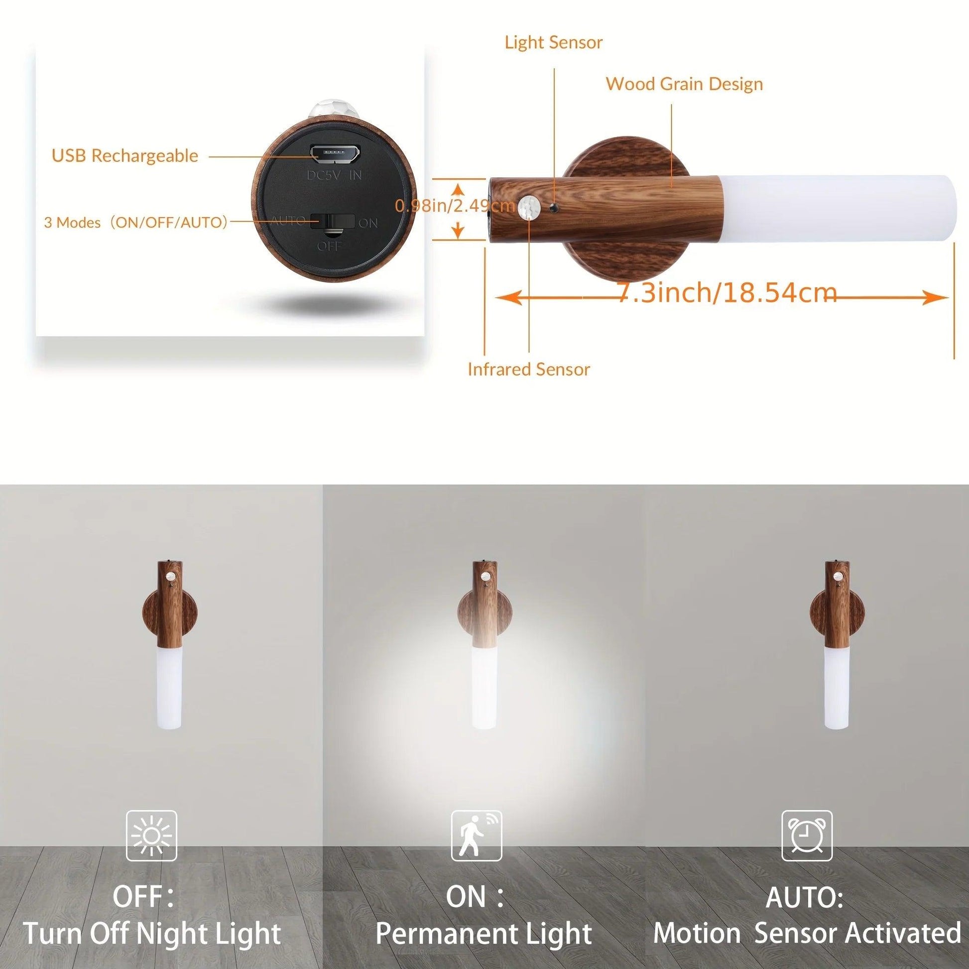 Natural Wood Motion Sensor Light - Wizedrops